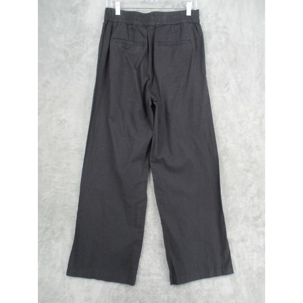 Michael Stars Pants Womens Medium Charcoal Linen Blend Wide Leg Pull On Pockets - Picture 2 of 11